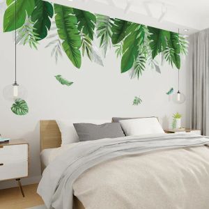 Autocollants Plantes tropicales Banana Leaf Wall Stickers pour le salon CHAMBRE Fond décoration murale en vinyle Secale de décale