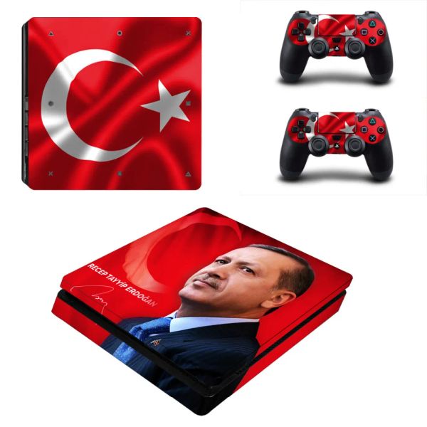 Autocollants Turkey Flag Recep Tayyip Erdogan PS4 Slim Skin Sticker pour Sony Playstation 4 Console et 2 contrôleurs PS4 Slim Sticker Decal
