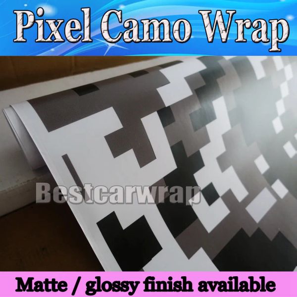 Autocollants ubran noir blanc numérique Tiger camo camo vinyle wrap wrap with air bubble pixel camouflage graphics voiture autocollante automobile 1.52x30m / rouleau
