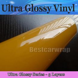 Autocollants Film d'enveloppe de vinyle jaune brillant ultra brillant 3 couches Film d'enveloppe de voiture Tiffany haute brillance avec air libre comme 3 m 1080 Taille: 1,52 * 20 M / Rouleau