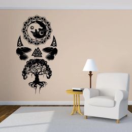 Autocollants muraux en vinyle Fenrir loup Yggdrasil, autocollant Mural de la mythologie nordique scandinave pour la maison, chambre à coucher, salon, décoration murale B510