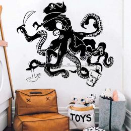 Stickers vinylwandstickers school octopus piraten kapitein tentakels nautische kinderkamer babykamer stickers een uniek cadeau voor kinderen e8