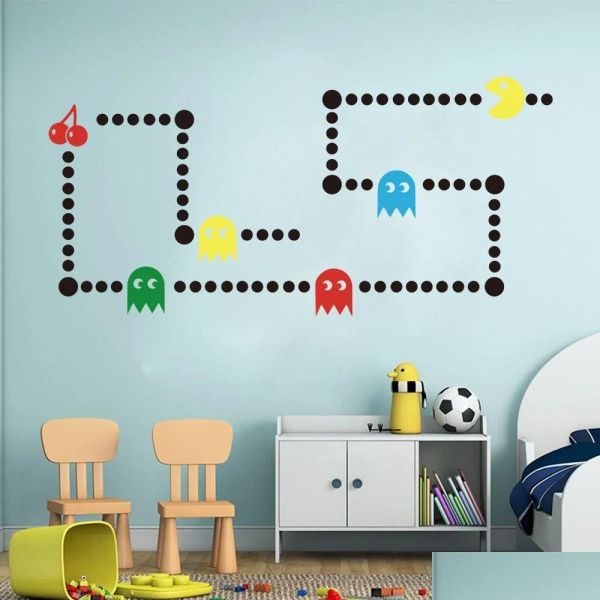 Autocollants Wall Stickers Cartoon Pacman Game Sticker Kids Room Nursery Xbox Space Invaders Decal Bedroom Play Vinyl Decor 210308 Drop livraison