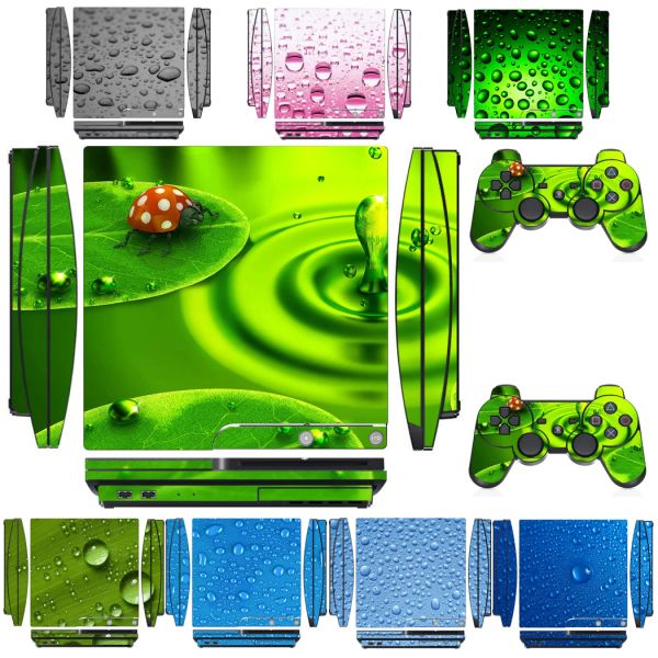 Autocollants Water Drop Vinyl Skin Sticker Protector pour Sony PS3 Slim Playstation 3 Slim et 2 Controller Skins Stickers