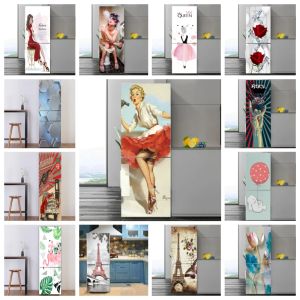Stickers aquarel vrouw koelkaststickers Rose Flower Tiger koelkaststicker zelfklevend behang Bunny deuromslag filmdecoratie