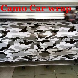 Stickers wit zwart grijs arctisch camo vinyl carwikkelen met luchtafgifte camouflage auto styling covers sneeuw camo film auto stickers 1,52 x