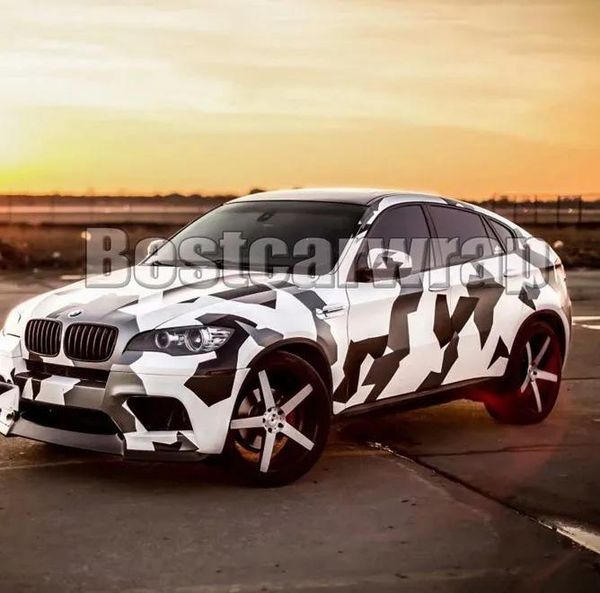 Pegatinas White Camuflage Vinyl Wrap para la cubierta de envoltura de automóvil con burbujas de aire ADHEISVE para la decoración del automóvil de pared de la embarcación disponible 1.52x3