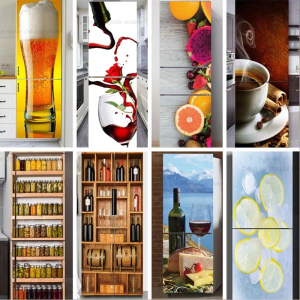 Autocollants armoire à vin en bois papier peint pour réfrigérateur bière café fruit adhésif en vinyle autocollant cuisine réfrigérateur décoration mural garde-robe