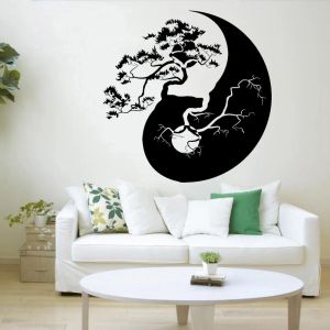 Autocollants muraux Zen, autocollant mural en vinyle, arbre Yin Yang, Style asiatique, décoration de la maison, salle de livres, salon, intérieur, autocollants muraux auto-adhésifs Y462