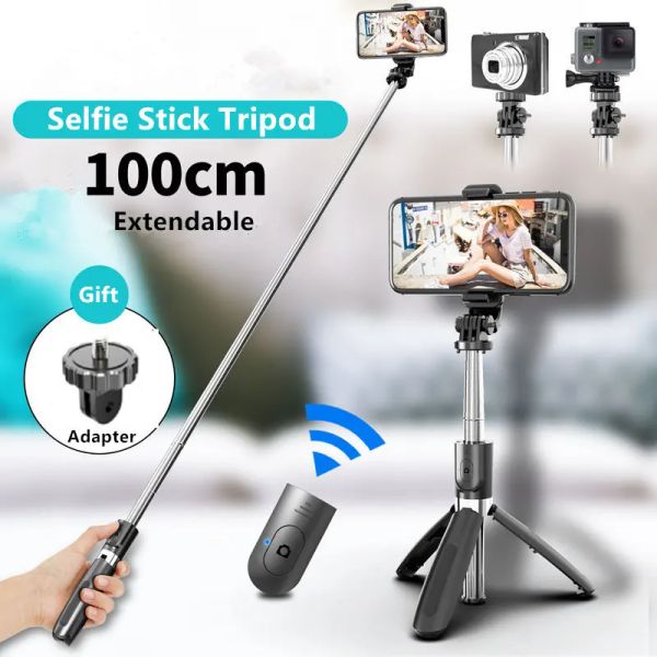 Sticks 100cm en aluminium mini selfie trépied trépied trépied stand avec télécommande Bluetooth pour iPhone 14 13 12 Samsung GoPro Action Camera