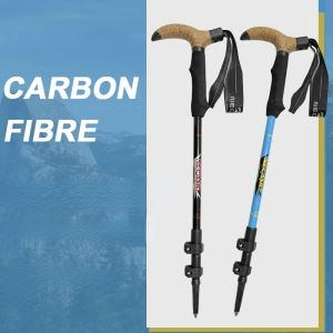 Sticks 120 cm Fibre de carbone Marche Stick Cane télescopique Télescopie 3 sésection Lock extérieur pliant Polonage de trekking léger