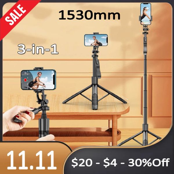 Sticks 1530 mm selfie bâton Stickles sans fil Bluetooth Stand pliable Balance monopode Balance régulière tir en direct pour le téléphone de caméra d'action GoPro