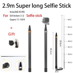 Sticks 290cm Fibre de carbone scellant Stick Stick Selfie Insta360 x3 One X2 RS ACCESSOIRE DE CAMERIE GOPRO 11 DJI Action 3 Selfie Stick
