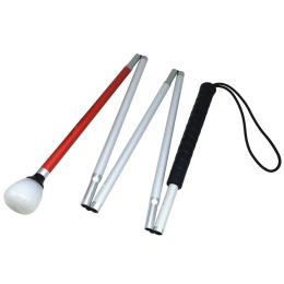 Sticks Cane aveugle en aluminium à 5 sésection, rouge réfléchissant, bâton de marche pliant pour les aveugles (poignée noire)