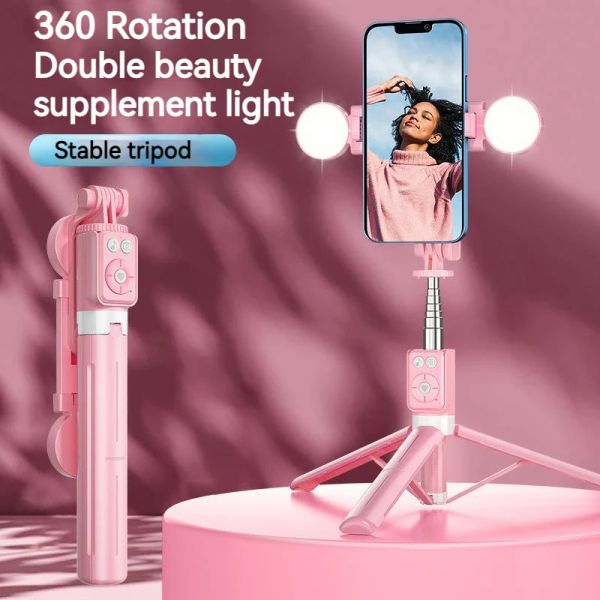 Sticks Bluetooth Selfie Selfie Stick Portable Film Fill Light Pliage Phone Stand pour iPhone Xiaomi Makeup Video Live Tripe Selfie