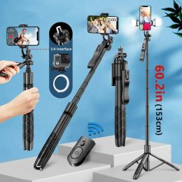 Sticks Fangtuosi 2023 Nieuwe opvouwbare Bluetooth selfie -stick statief 1530mm met Bluetooth -sluitervullichtmonopod voor iPhone