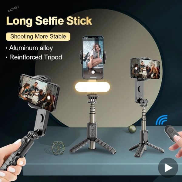 Sticks Estabilizador de cardán con trípode de luz LED Selfie Stick para soporte móvil Soporte de teléfono Cámara Celular Viajes de teléfonos inteligentes Monópodo