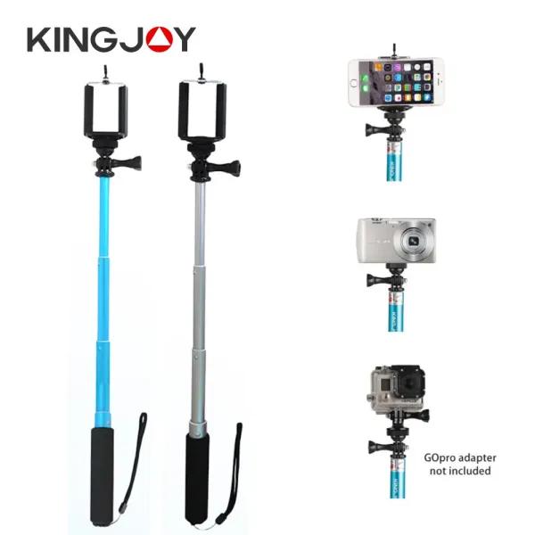 KINGJOY Sliver/Blue Selfie Stick Support de poche léger avec clip de téléphone pour smartphone Gopro Caméra iPhone Samsung Xiaomi