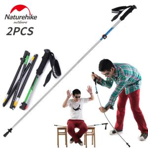 Sticks NatureHike 2pcs Ultralight Outdoor Walking Sticks Eva Handle 5 SECTION ALIGNABLE CANIES RÊTE