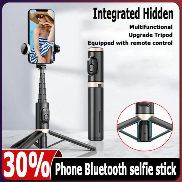 Sticks Téléphone Bluetooth Selfie Stick Wireless Remote Control Trépied Tripod Pliant léger et portable avec lumière de remplissage pour les smartphones