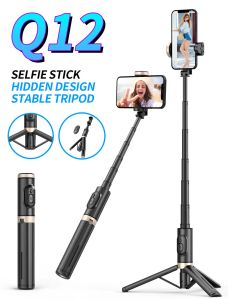 Sticks Q12 Portable versterkte Bluetooth Wireless Tripod Selfie Stick Aluminium Legering Aangepaste Selfie Rod met telefoonhouder