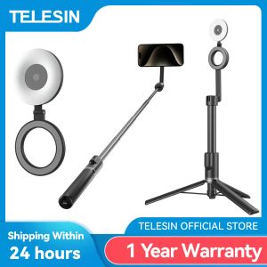 Sticks Telesin 1,3m Trépied de bâton de selfie magnétique avec télécommande Bluetooth pour iPhone 15 14 13 12 11 Xiaomi Huawei Samsung Smart Phone