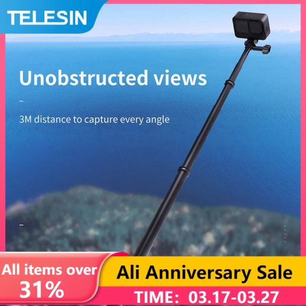 Sticks Telesin 3m de long Stick Selfie Selfie Stick pour GoPro Hero 12 11 10 9 8 7 DJI Action 2 Insta360 SJCAM ACCESSOIRES DE CAMER