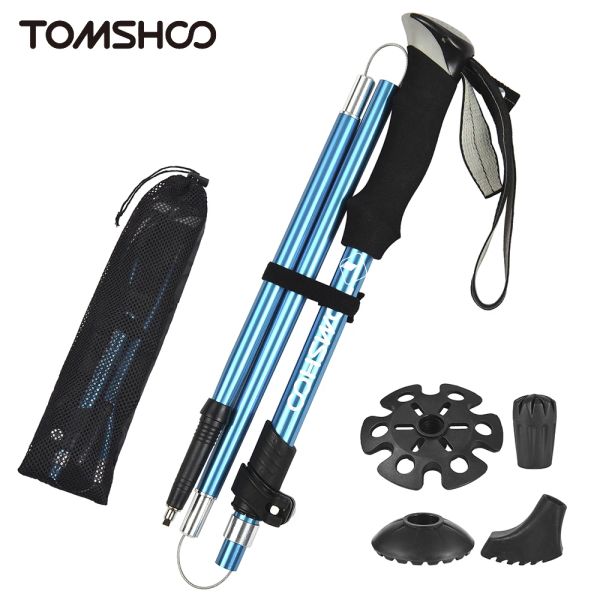 Sticks Tomshoo Telescopic Trekking Pole léger Polonais de trekking pliable 5 fois Stick de marche pour les fournitures de randonnée de l'alpinisme