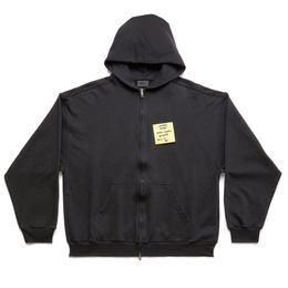 Sudadera con capucha Sticky Note Zip Up en negro Faded Medium Curly Fleece Sudadera con capucha de tendencia de diseñador para hombre y mujer Sudaderas con capucha de marca clásica