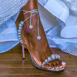 Sandalias de diseñador Aquazzura Zapatos de diseñador Zueco de cocodrilo Creators LAB Accesorios con colgante de cristal Tacón de aguja Zapato para mujer Sandalia romana Aura de tacón alto de 10,5 cm 35-42