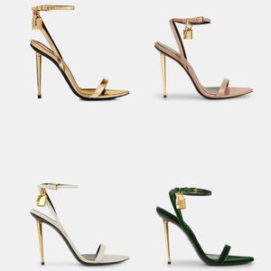 sandales à talons aiguilles chaussures pour femmes mode sentiment métallique designer satin or cadenas chaussures habillées en cuir brillant pointu chaussures de soirée de mariage à talons hauts avec boîte