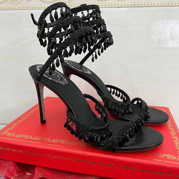 sandales à talons aiguilles Margot Cleo Crystal clouté Snake Strass chaussures Designers de luxe Cheville Wraparound Rene Caovilla pour chaussure femme 10cm sandale à talons hauts