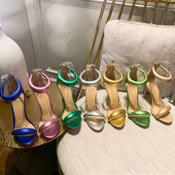 Diseñador de lujo delgado sandalias de tacón alto Gianvito Rossi cremallera zapatos de vestir de tacón alto cuero genuino moda tacones cómodos mujeres sandalias romanas