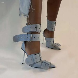 Stiletto teen sexy puntige sandalen massieve hakken multi -riem details gesp