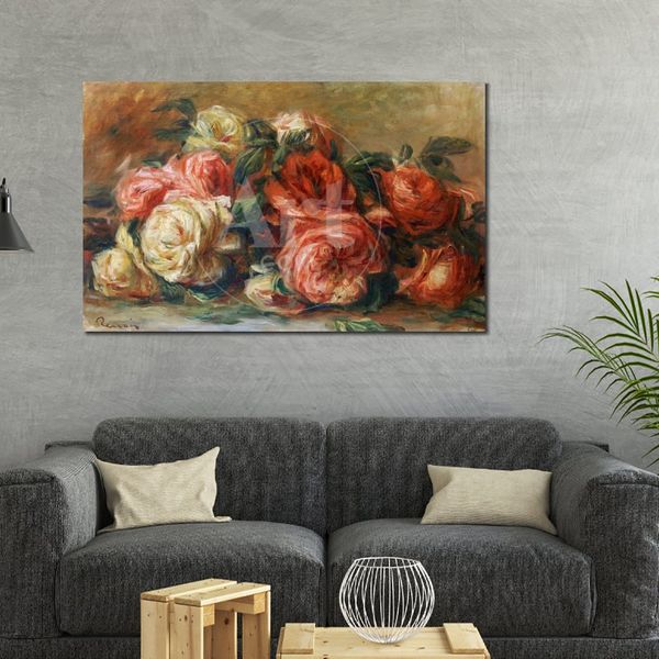 Nature morte Art sur toile Roses jetées Pierre Auguste Renoir peintures à la main œuvre moderne cuisine salle décor