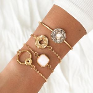 Stillgirl 4pcs Vintage Crystal Gold Bracelet for Women Kpop Charm Opal Geometric Open Bangle Set vrouwelijke mode pols sieraden link keten