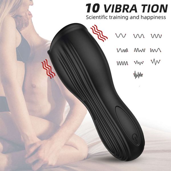 Stimuler la 10 fréquence d'entrée de l'endurance mâle masturbation tasse de pénis vibratrice climax masseur retard exerciceur durable