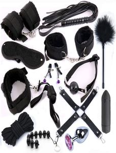 Stimulieren Sie Bondage-Fesseln, BDSM-Sex-Handschellen, Peitsche, Metall-Analplug mit Vibrator, erotisches Spielzeug für Paare und Erwachsene T2005199344564