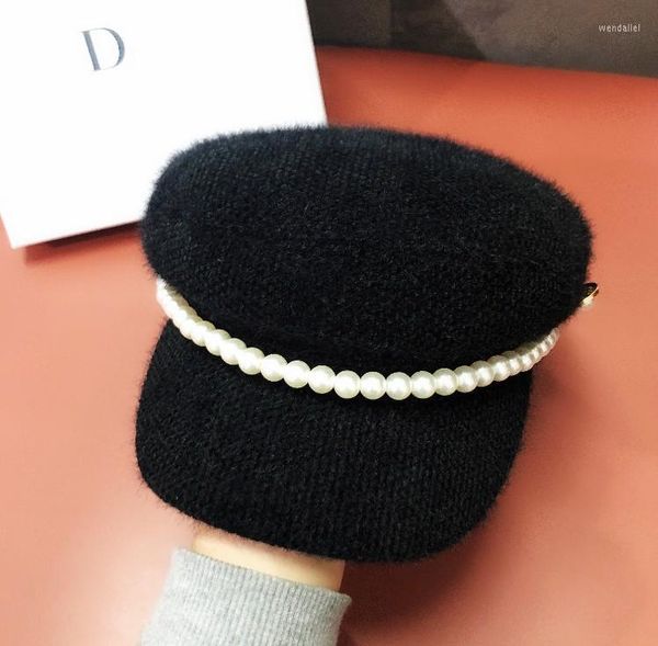 Sombreros tacónicos 01911-fu-perdum agrega color de color caqui botones de perla invierno cálido faux pelaje dama octogonal hat mete