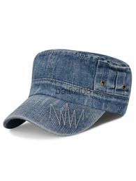 Stingy Brim Chapeaux 2021 Four Seasons Loisirs Caps Denim Wash Old Flat Top Hat Homme Femme Grande Taille Jeans Navy Cap 56-60cm J230802