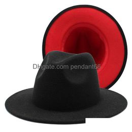 Chapeaux de bord avare 2021 Red Greenwork Femmes Unisexe Panama Laine Feutre Fedora Dames Large Parti Trilby Cowboy Chapeau Mode Jazz Cap Drop D Dhskc