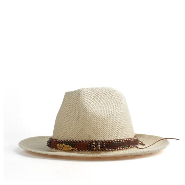 Stingy Brim Hats 2023 Sombrero para el sol Mujeres Hombres Paja con Panamá ancho para el verano Playa Sunbonnet Banda de moda Tamaño 58CM