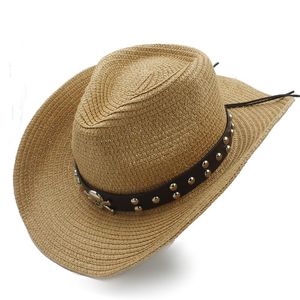 Stingy Brim Hats 2023 Mujeres Hombres Paja Sol Con Roll Up Lady Gentleman Summer Beach Cowboy Sombrero Hombre Cap Tamaño 56-58CM