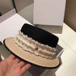 Stingy Brim Hats 202305-zhouxing Summer Grass Patchwork Lino Encaje Cinta Grace Lady Fedoras Cap Mujer Panamá Jazz Hat