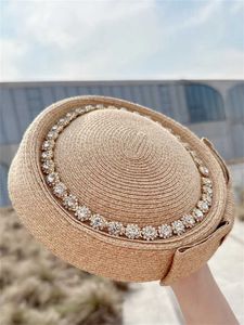 Sombreros tacones de borde 202308 ll-ts017019 envío directo exclusivo de agua retro brillante diseño de diamantes de hierba natural berina para hombre pintor casual Q240403