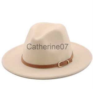 Sombreros de ala tacaña 56-60 cm Blanco / Negro Sombrero Fedora de ala ancha Mujeres Hombres Sombreros de fieltro de lana de imitación con decoración de cadena de metal Sombrero de sombrero de jazz de Panamá J230829