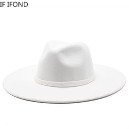 Stingy Brim Chapeaux 95CM Femmes Hommes Grand Large Imitation Laine Fedora Chapeau Style Britannique Hiver Gentleman Élégant Dame Jazz Église 230325