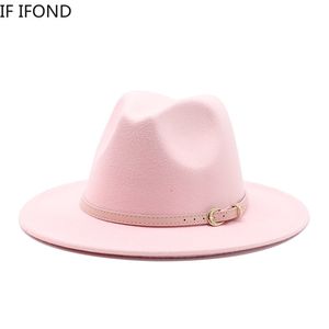 Stikte rand hoeden verstelbare mode Men vrouwen brede roze trouwjurk vilt feest jazz trilby fedora 230325