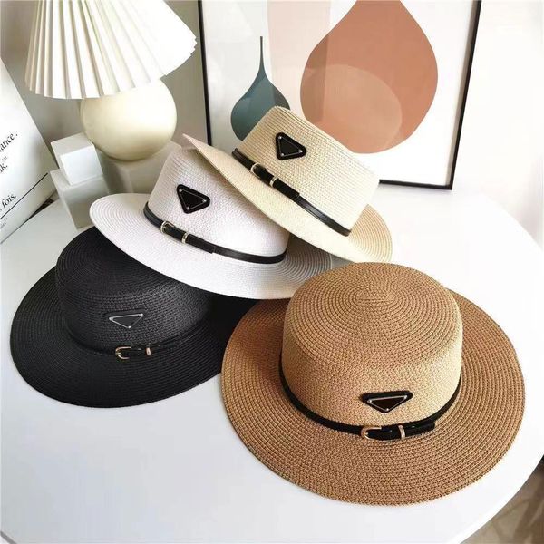 Stingy Brim Hats Ball Caps Nuevo sombrero de paja de lujo para hombres y mujeres con el mismo protector solar de viaje hebilla de cinturón sombrero para el sol protector solar sombrilla sombrero 14 modelos pueden ser seleccionados