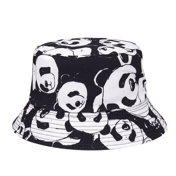 Chapeaux à bord avare chapeau de seau pour hommes femmes dessin animé Panda noir blanc Panama casquettes de pêcheur été impression pêche soleil 220511